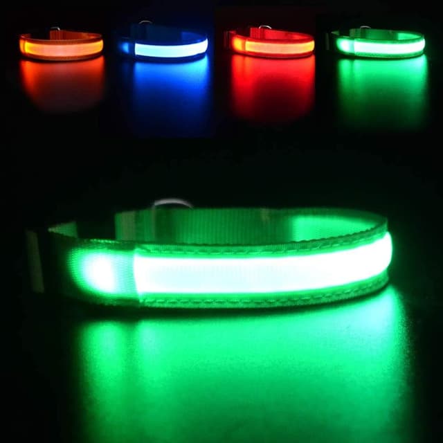 Detalle de MASBRILL Light Up Dog Collar (Green) – Rechargeable, Waterproof LED collar with 3 lighting modes