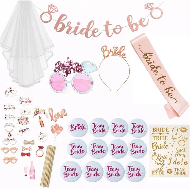 Detalle de PAWARSO Set addobbi addio al nubilato da 41 pezzi: fascia sposa, velo, tiara, occhiali e accessori foto