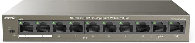 Detalle de TEF1110P-8-63W Tenda PoE switch Ethernet 10 porte 10/100 Mbps con 8 porte PoE e QoS