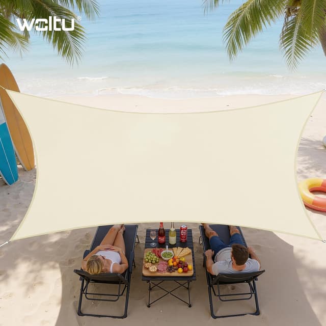 Thumbnail 6 de WOLTU Vela ombreggiante 5x7m in PES 160 g/m² crema, impermeabile e anti-UV con rivestimento in PU