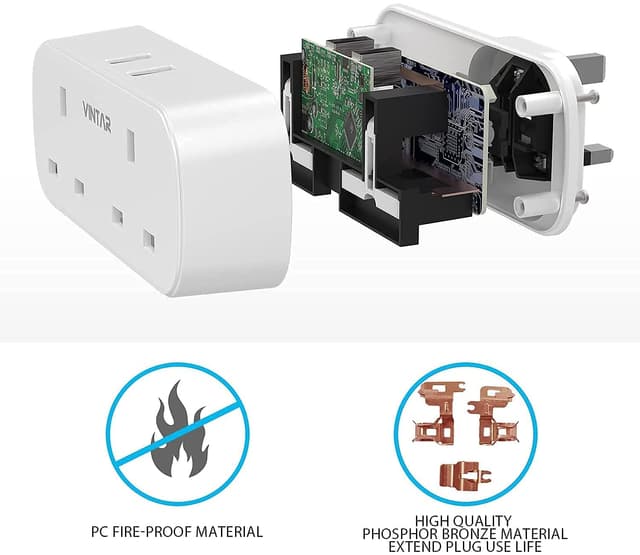 Thumbnail 5 de VINTAR Double Plug Adaptor with 2 USB, 13A Power Socket 🔌