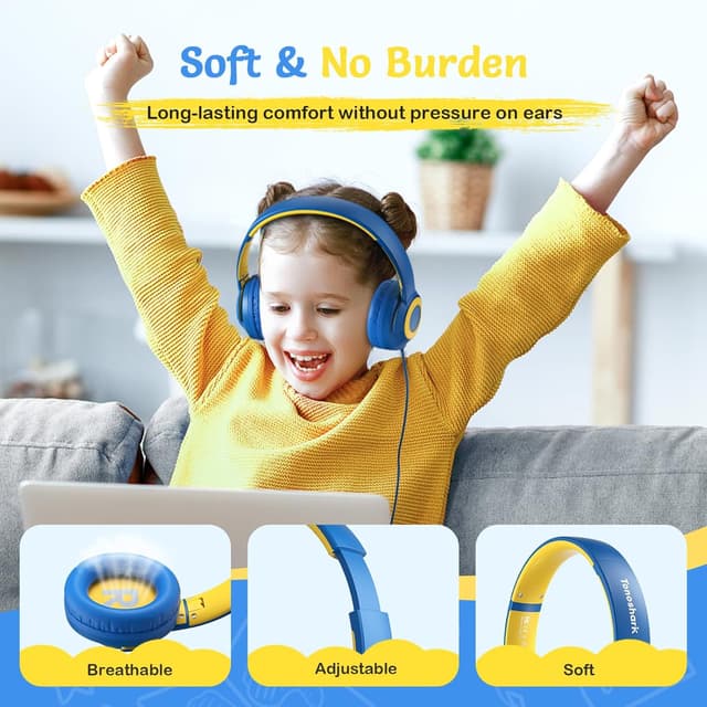 Detalle de TONOSHARK Kids Wired Over-Ear Headphones with Microphone (Volume Limited to 85/94 dB) + Foldable Case