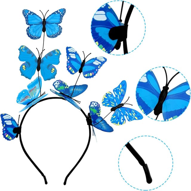 Detalle de Jaczora 2-pack Butterfly Headbands with 3D fairy elf hair accessories (blue + pink)