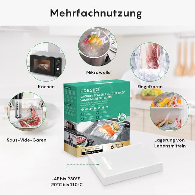Detalle de FRESKO Vakuumbeutel 28 x 40 cm, 80 Stück