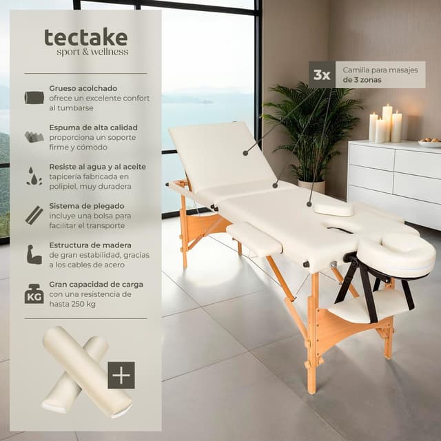 Thumbnail 2 de tectake Camilla Masaje Plegable de Madera Beige