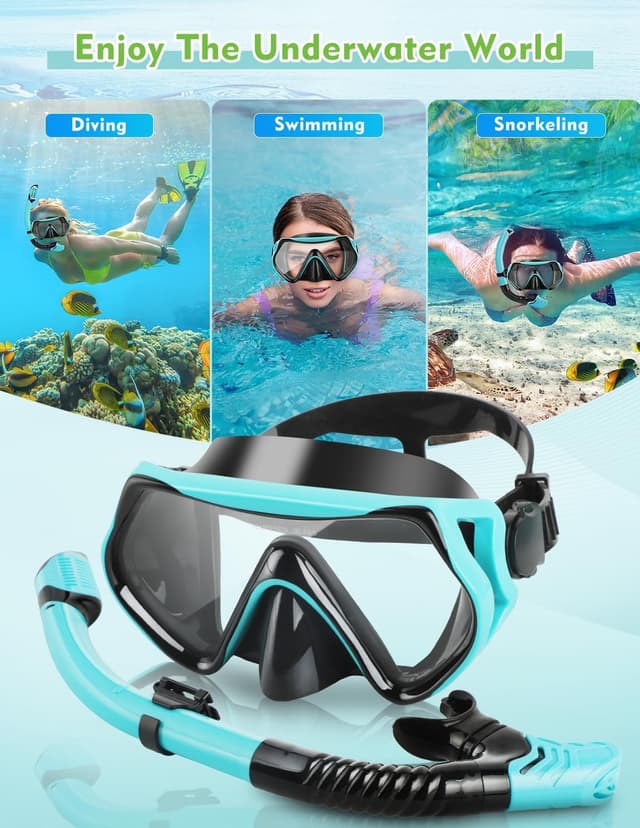 Detalle 2 de Hydomi Adult Snorkel Set – Leak-proof mask with anti-fog tempered glass and dry-top snorkel