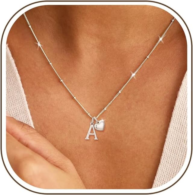 Detalle 2 de Smilya S925 Silver Initial Heart Necklace (Hypoallergenic) for Women
