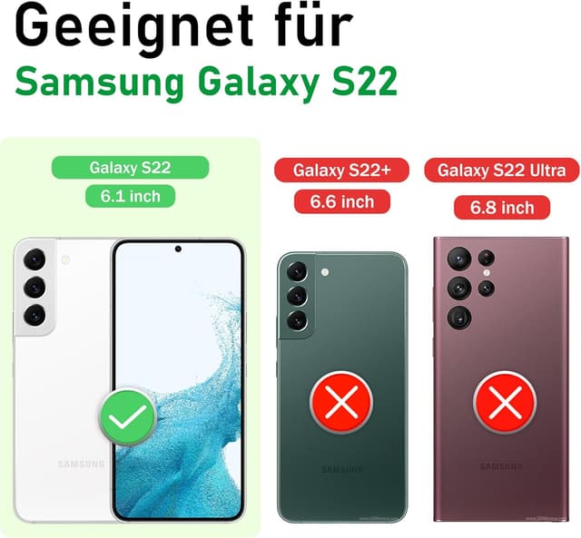 Detalle 2 de Jshru Handyhülle für Samsung Galaxy S22 (6,1 Zoll) – stoßfeste Schutzhülle mit 360° Metall-Ring-Ständer, Kameraschutz und 2 Schutzfolien