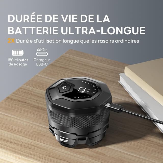 Detalle 2 de DOAO Rasoir Tête Chauve Homme 2024 étanche sans fil à 6 têtes flexibles (USB‑C)
