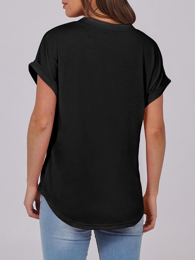 Detalle de Cuptacc Damen Oversize T-Shirt mit V-Ausschnitt und Knopfleiste, kurzarm