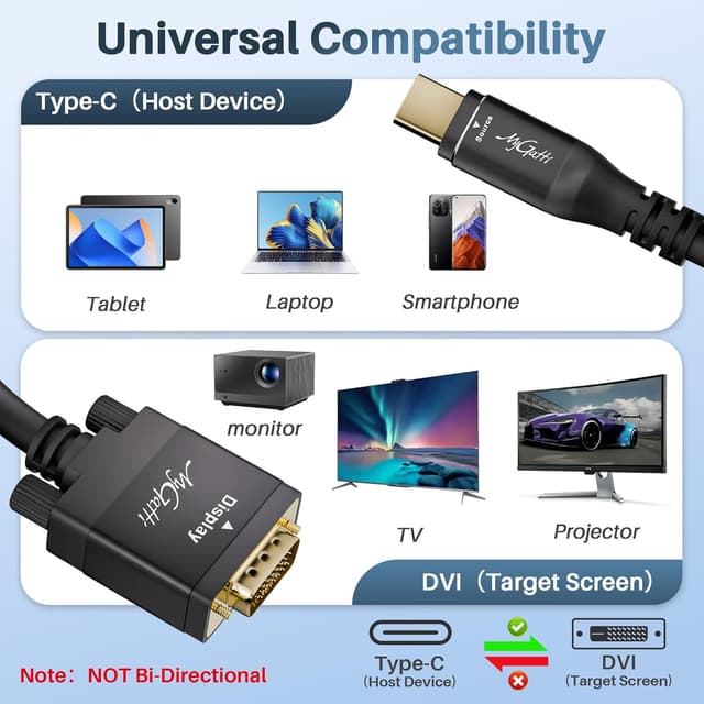 Detalle 2 de Mygatti USB-C auf DVI Kabel 5 m (4K@30 Hz, Plug-and-Play) für Monitor, Projektor & TV