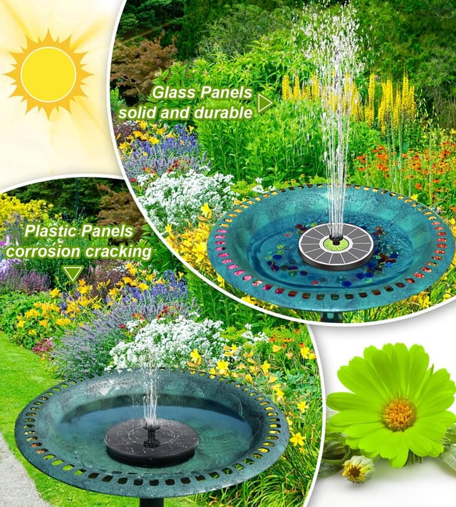 Detalle de SZMP Solar Springbrunnen 3,5W Glas-Teichpumpe mit 7 Düsen und 4 Rohren für Garten, Teich & Vogelbad (weiß)