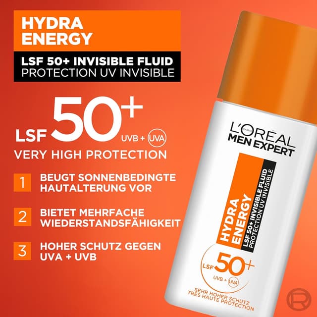 Detalle de L'Oréal Men Expert SPF 50+ Protector solar líquido invisible ☀