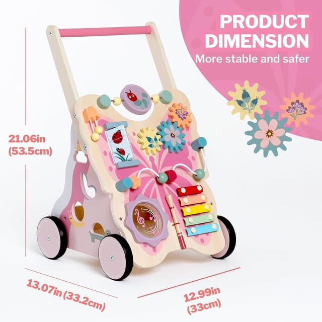 Thumbnail 4 de Giant bean Lauflernwagen aus Holz im Schmetterlingsdesign (rosa) – Baby Walker ab 1 Jahr für Mädchen und Jungen