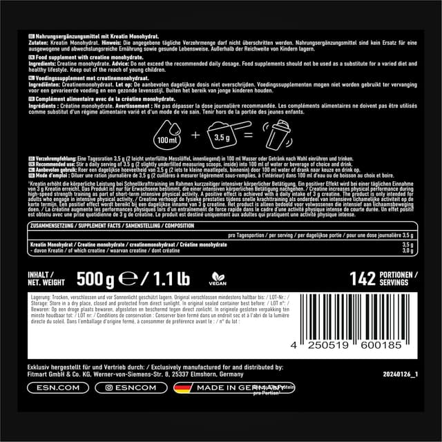 Detalle de ESN Ultrapure Creatine Monohydrate 500 g – Kreatinpulver