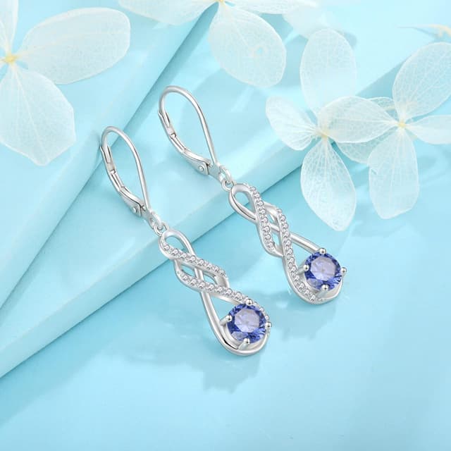 Detalle 2 de FJ Unendlichkeit-Ohrhänger aus 925 Sterling Silber mit Geburtsstein & Zirkonia