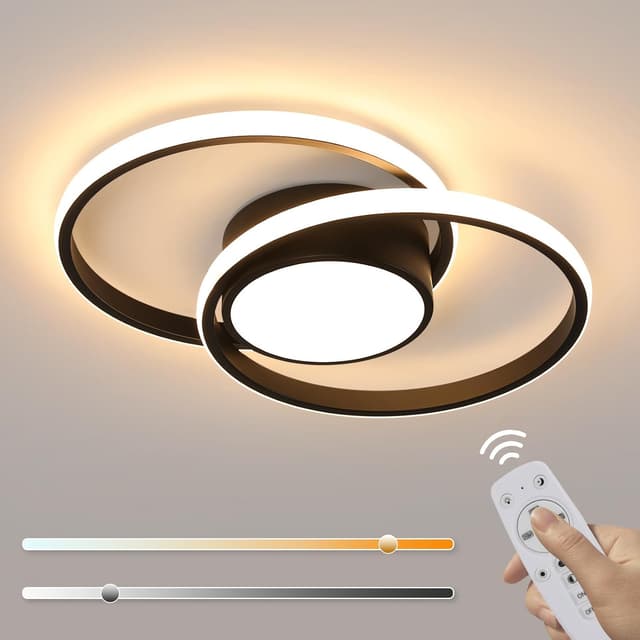 Detalle de Plafonnier LED Comely dimmable noir 40 W, 4500 lm, 3000K–6500K avec télécommande (diamètre 40 cm)