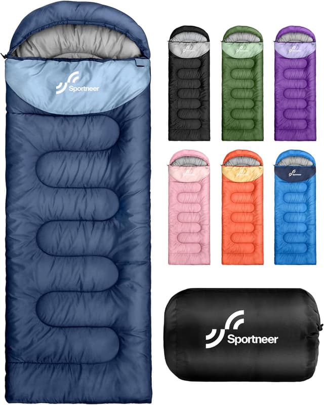 Detalle de Sportneer Camping Sleeping Bag for Adults & Kids (3–4 Season, Warm Weather) – Lightweight Compact 220×80cm