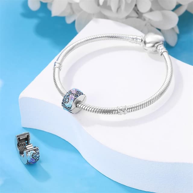 Detalle de LNQOBU Clip/Stopper charms per bracciale in Argento 925 con zirconi cubici Stella Luna Farfalla Blu