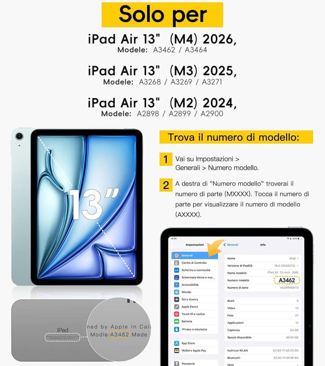 Detalle 2 de BRAECN Custodia per iPad Air 13 M4 2026/M3 2025/M2 2024 con supporto 360° e pellicola integrata, nero