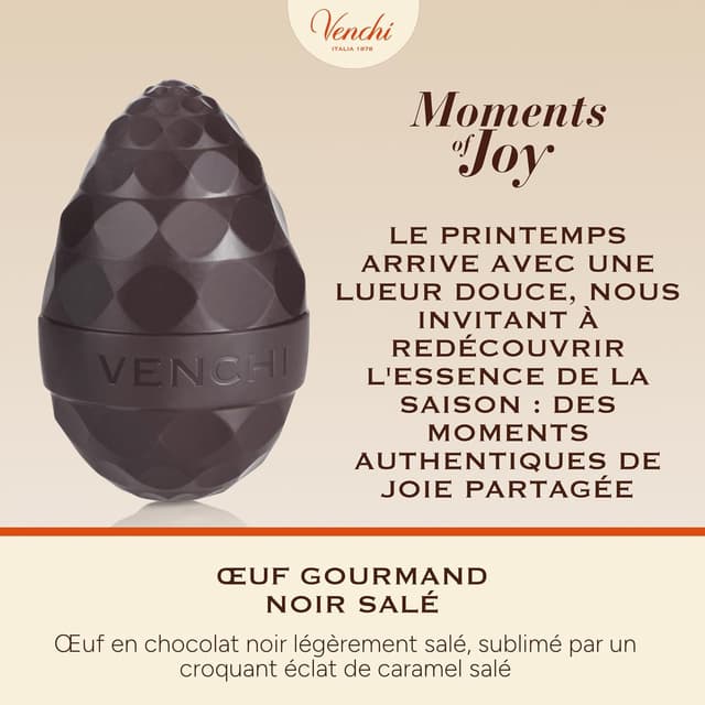 Detalle de Venchi Œuf au chocolat noir salé 150 g (éclats de caramel salé) avec surprise, collection de Pâques
