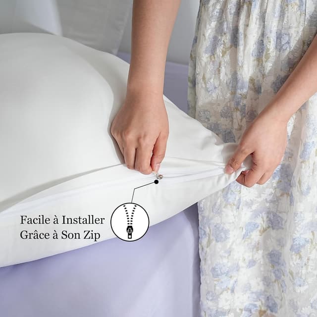 Detalle de Lot de 2 taies d’oreiller AYSW 18 couleurs en microfibre 60x60 cm (blanc) – fermeture éclair