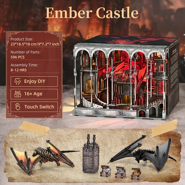 Detalle de CCCDF Ember Castle Book Nook Kit (DIY miniature dollhouse bookend set with LED)
