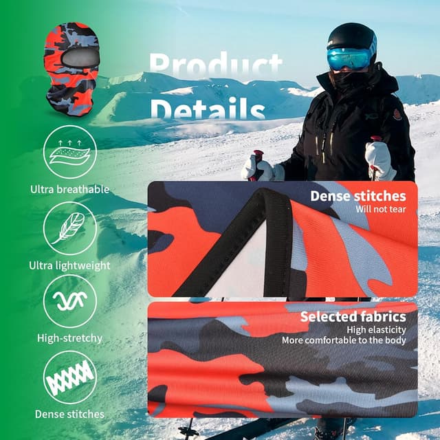 Detalle 2 de LONGKING Sturmhaube/Skimaske (Balaclava) für Damen & Herren mit Wind- und UV-Schutz