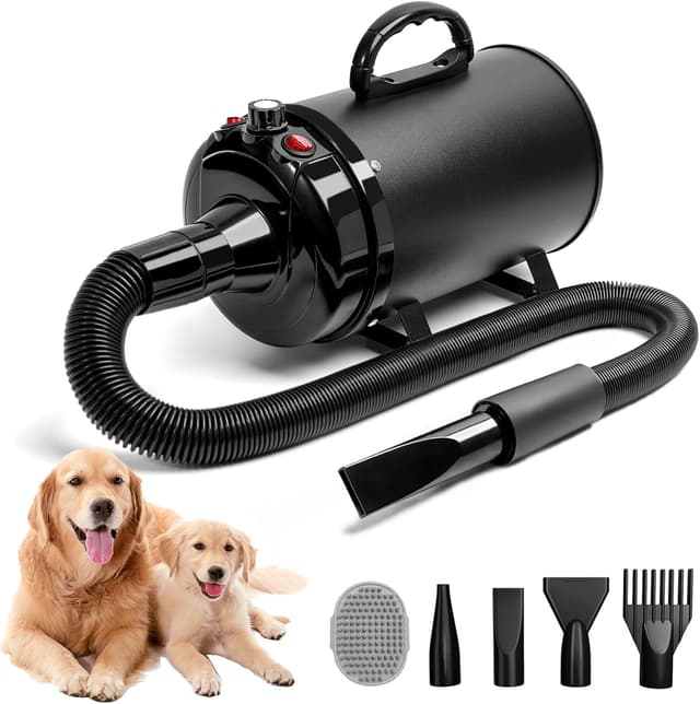 Detalle de Blanlody Dog Hair Dryer Blaster 3800W Pet Grooming Hair Dryer (Low Noise, 4 Nozzles, Black)