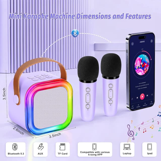 Thumbnail 3 de Mini Portable Karaoke Microphone Bluetooth Speaker 1 🎤
