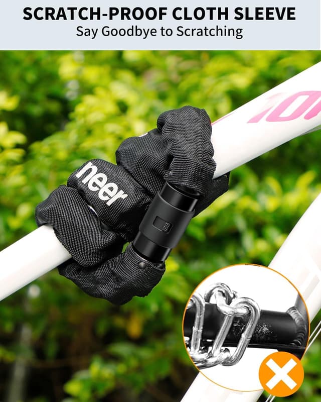 Detalle de Sportneer lucchetto a catena per bici in acciaio temprato con 2 chiavi, 8 mm x 120 cm