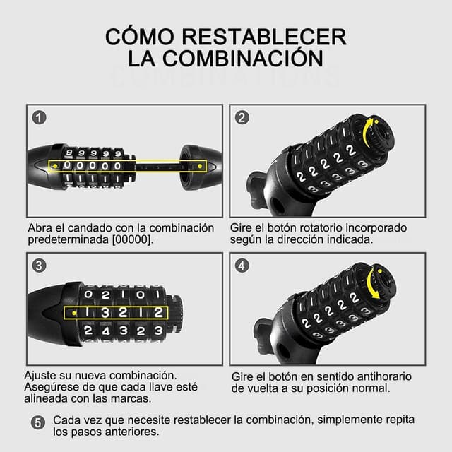 Thumbnail 5 de REHKITTZ Candado Cadena 120 cm combinacion 5 dígitos