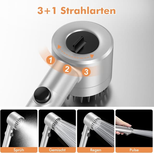 Detalle 2 de MEKO Duschkopf mit Filter (15 Schichten) und Hochdruck-Handbrause, 3+1 Strahlarten