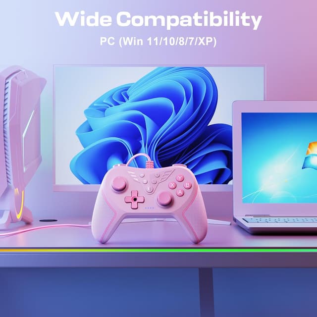 Detalle 2 de RivalPlay Wired PC Controller with Paddles, 3-Level Vibration & Mappable Buttons (Pink)