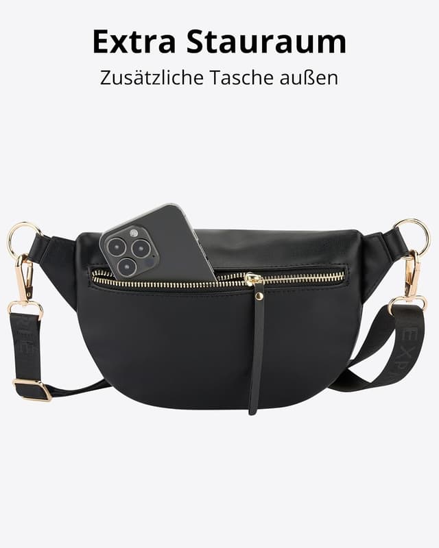 Detalle 2 de Expatrié Alice Small Bauchtasche für Damen – schwarz, veganes Kunstleder, wasserabweisend