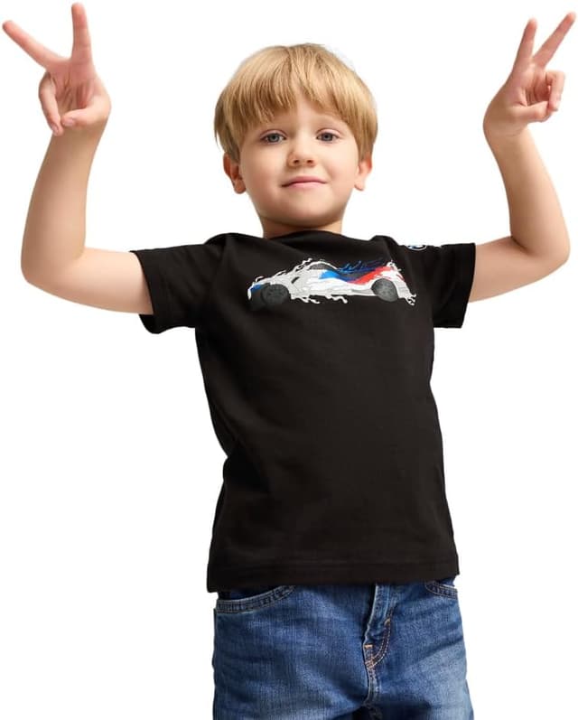 Detalle de PUMA Unisex-Child BMW M Motorsport T-Shirt (Puma Black) — Regular Fit Cotton Tee