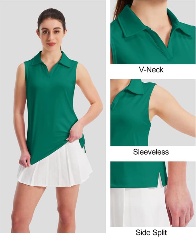 Detalle de MAGCOMSEN Womens Sleeveless Golf Polo Tank Top with UPF 50+ (V Neck, Slim Fit, Breathable Moisture-Wicking)