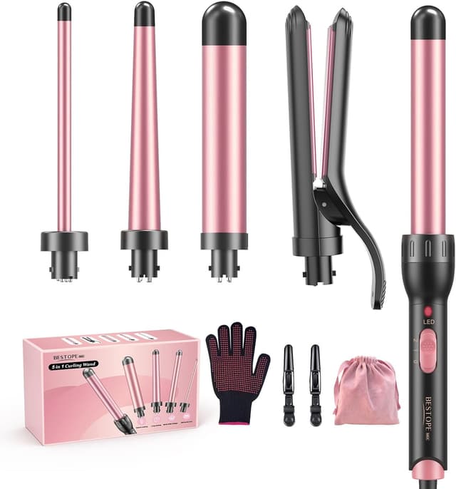 Detalle de BESTOPE MIX Boucleur à cheveux 5 en 1 avec lisseur – kit de bouclage et embouts 10 à 32 mm