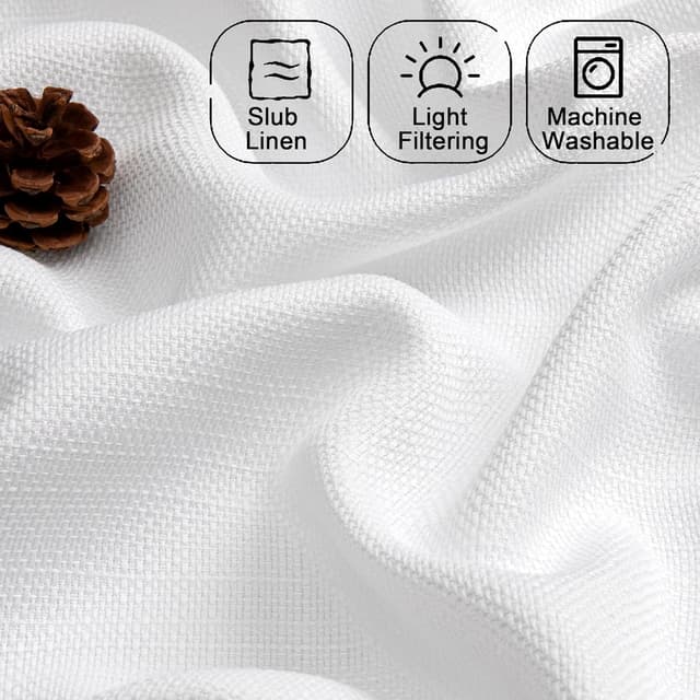 Detalle de Chyhomenyc 2-Pack White Kitchen Tier Curtains (30x36 inch) Faux Linen Textured, Light Filtering Cafe Curtains