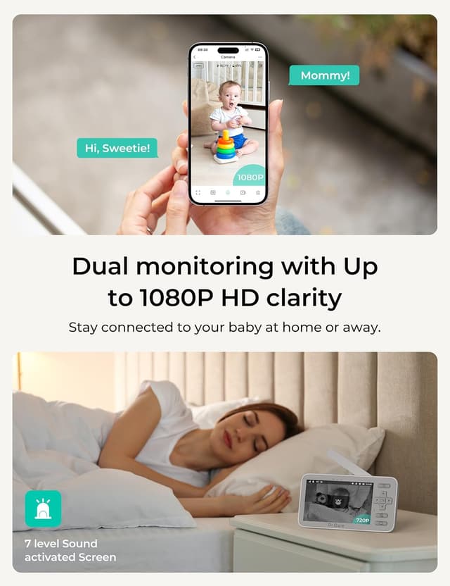 Detalle 2 de Dr.Care VistaView Lite Smart WiFi Baby Monitor (4” 720P split screen, 1080P camera, app control)