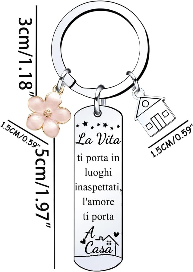 Detalle de Lumengqi set da 2 portachiavi “Casa” in acciaio inox con ciondolo per coppia