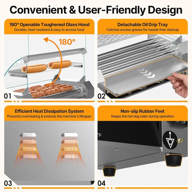 Detalle de Seeutek Hot Dog Roller with 5 Non-Stick Rollers (18 Hot Dog Capacity) and Dual Temperature Control