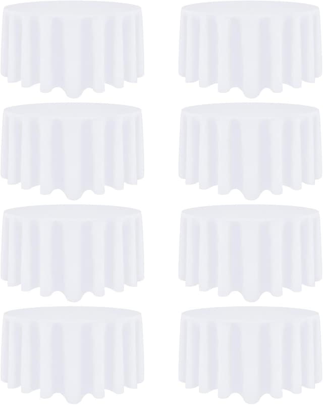 Detalle de Heneger 8-Pack White Round Tablecloth (90-Inch) – Stain & Wrinkle Resistant Polyester