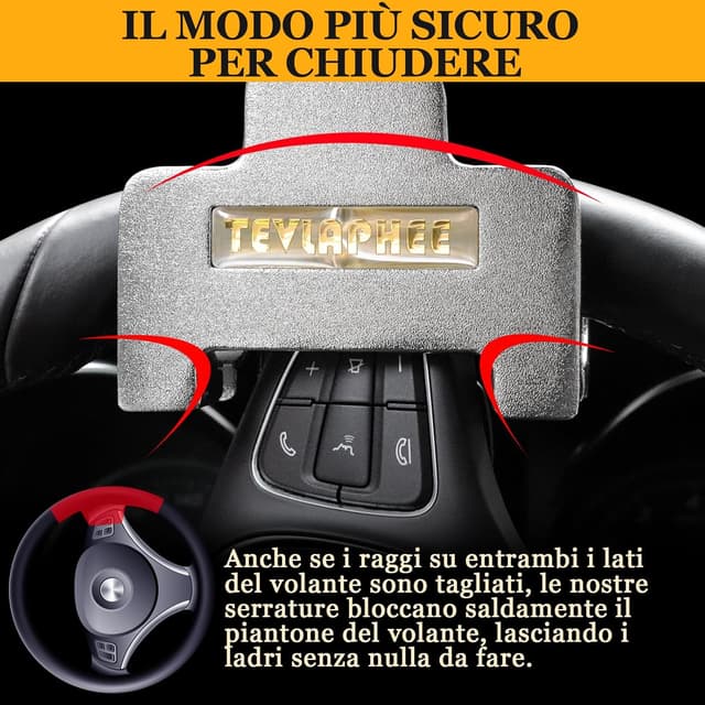 Detalle de Tevlaphee Blocca Sterzo con allarme 120 dB, antifurto meccanico universale