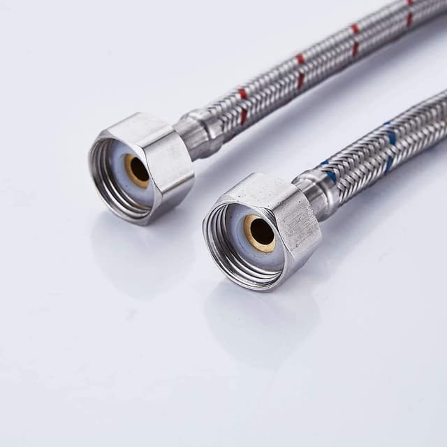 Detalle 2 de Heable pack of 2 kitchen/basin monobloc mixer tap flexi pipe connectors (M10 x 1/2, 1200mm, 304 stainless)