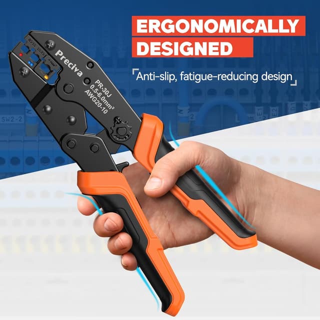 Detalle de Ratchet Crimping Plier Preciva insulated wire terminal crimp tool for AWG 20–10 up to 6mm²