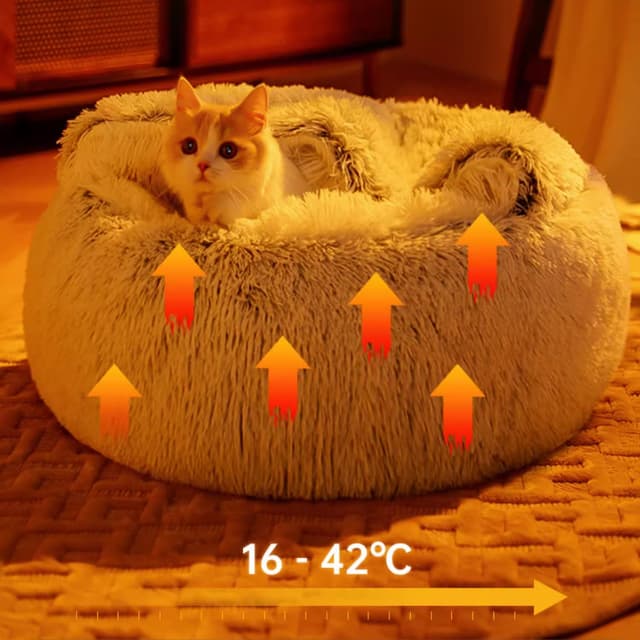 Detalle de YIGAARUI Calming Dog Bed (Large, 50cm inner cave) – fluffy plush cave bed for pets under 10kg