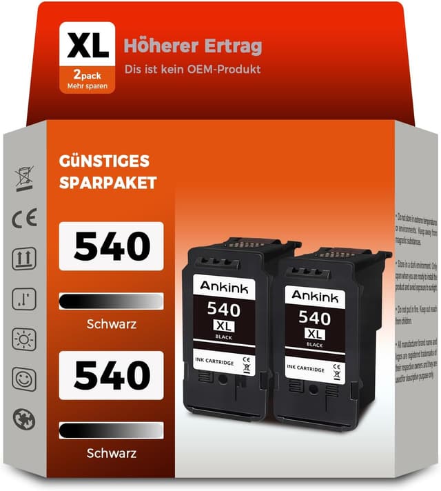 Detalle de ANKINK kompatible Tintenpatronen 540XL (PG 540XL) – 2er-Pack Schwarz für Canon-Drucker
