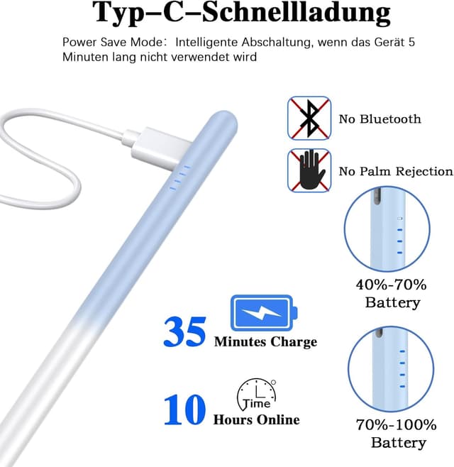 Detalle de Tablet Stift für Android (Type‑C) – Touch Pen mit 4 POM-Spitzen und Magnet-Funktion, Verlauf Blau