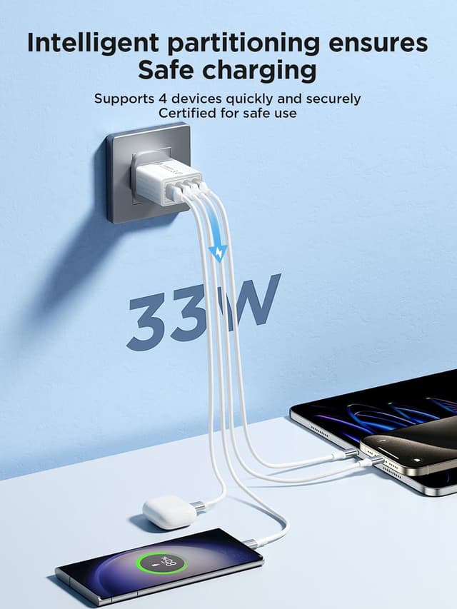Detalle 2 de USB Plug Charger 4-Port 33W Quick Charge 3.0 wall adapter (UK) for iPhone, Samsung and other USB-A devices